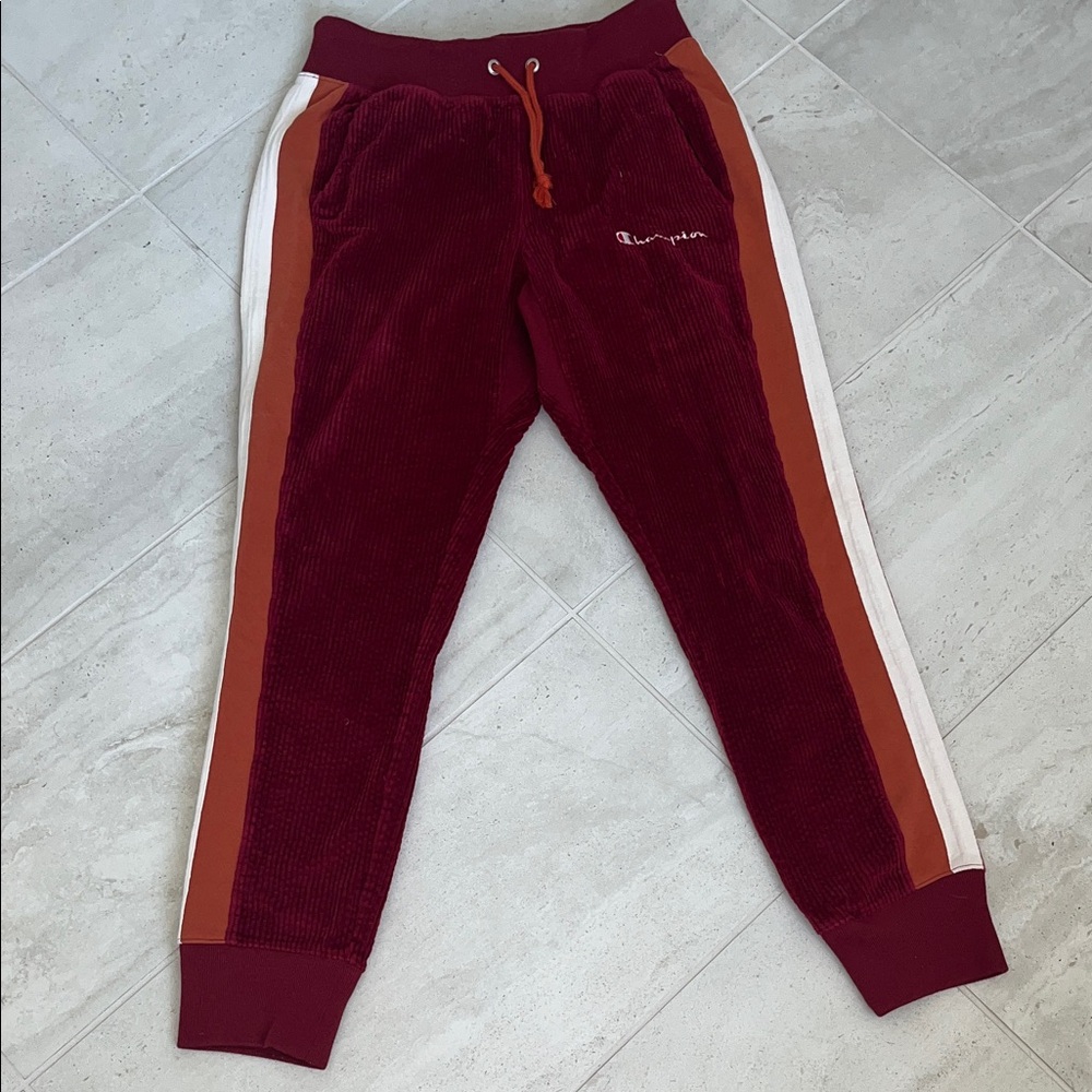 Champion Mens Burgundy Joggers with Stripes